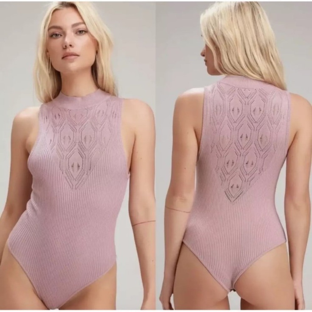 Free People Intimately On Point Mauve Ribbed Knit Mock Neck Bodysuit